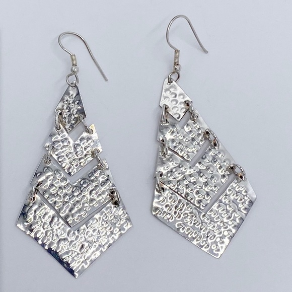Silver Tone Long Dangle Articulated Earrings - Picture 6 of 6